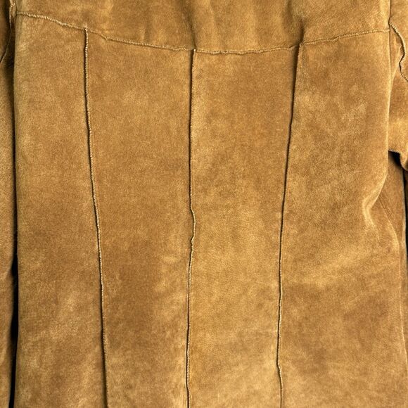 Express Vintage Y2K Dyed Lamb Trimmed Suede Jacket Tan Coat Sz Medium - Picture 7 of 10